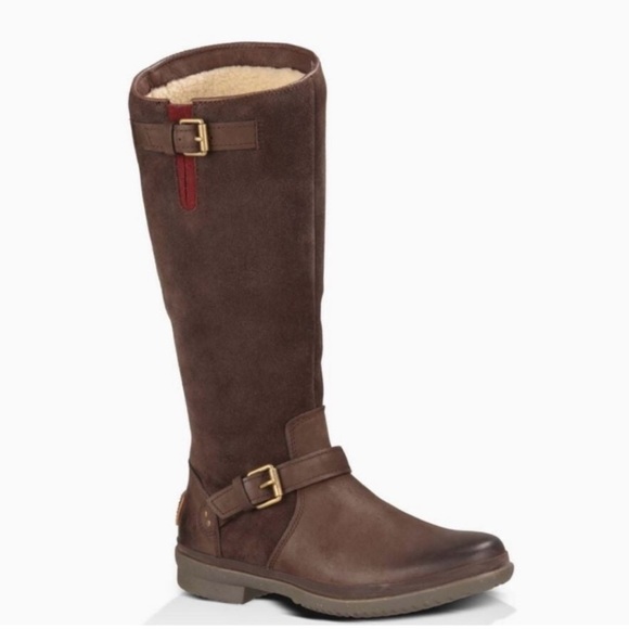 UGG Thomsen leather and suede tall dark brown wool winter riding boots, size 8 - Picture 1 of 9